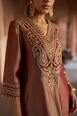Jashn Maroon Tissue Embroidered Kaftan, maroon tissue kaftan with zari paisley embroidery, image 2 of 10