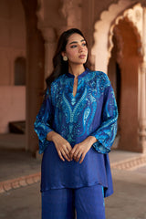 Jashn Indigo Paisley Printed Co-ord Set, indigo paisley print modal tunic with wide-leg pants, image 3 of 13
