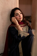 Jashn Black Embroidered Salwar Set with Wine Dupatta, black paisley embroidered kurta salwar with wine organza dupatta, image 12 of 12