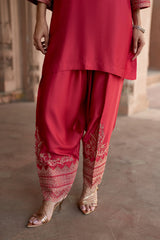 Jashn Rani Pink Zari Yoke Salwar Set, rani pink hand embroidered zari yoke kurta salwar with organza dupatta, image 6 of 12