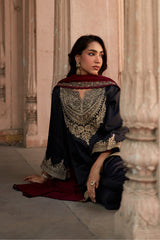 Jashn Black Embroidered Salwar Set with Wine Dupatta, black paisley embroidered kurta salwar with wine organza dupatta, image 10 of 12