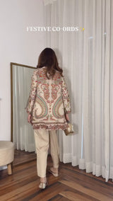 Beige Printed Crepe Set- Inchingindia