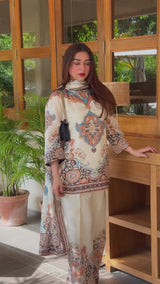 Ziya Ivory Mughal Print Hand-Embellished Farshi Set