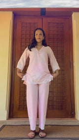 Ziya Blush Pink Linen Cutwork Embroidered Set