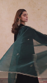 Black Velvet Embroidered Sharara Set- Inching India
