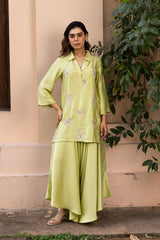 Ziya Green Embroidered Top with Asymmetrical Pants
