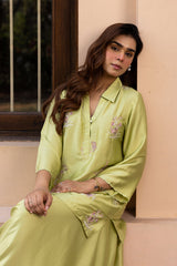 Ziya Green Embroidered Top with Asymmetrical Pants