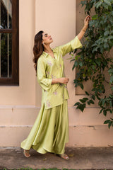Ziya Green Embroidered Top with Asymmetrical Pants