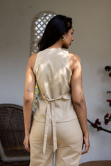 Ziya Beige Linen Embroidered Set