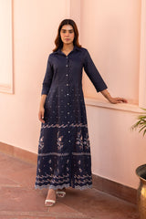 Ziya Floral Embroidered Denim Dress