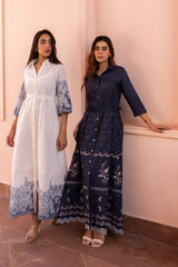 Ziya Floral Embroidered Denim Dress