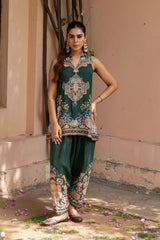 Ziya Halter Emerald Print Hand-Embellished Set