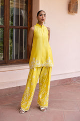 Ziya Yellow Cutwork Embroidered Farshi Set
