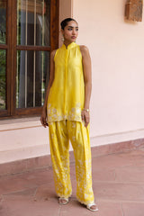 Ziya Yellow Cutwork Embroidered Farshi Set