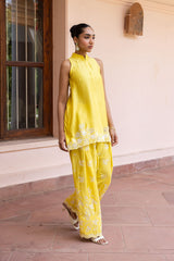 Ziya Yellow Cutwork Embroidered Farshi Set