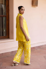 Ziya Yellow Cutwork Embroidered Farshi Set