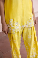 Ziya Yellow Cutwork Embroidered Farshi Set