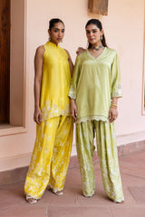 Ziya Yellow Cutwork Embroidered Farshi Set