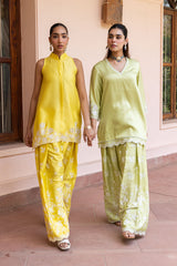 Ziya Yellow Cutwork Embroidered Farshi Set