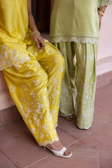 Ziya Yellow Cutwork Embroidered Farshi Set