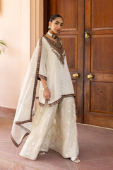 Ziya Ivory Tissue Embroidered Sharara Set