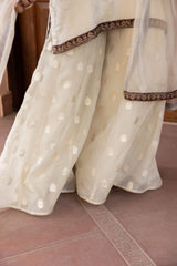 Ziya Ivory Tissue Embroidered Sharara Set