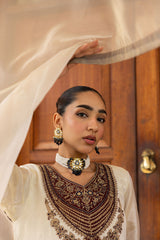 Ziya Ivory Tissue Embroidered Sharara Set
