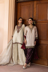 Ziya Ivory Tissue Embroidered Sharara Set