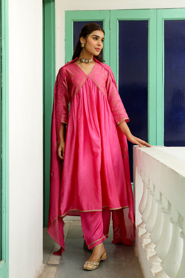 Pink Chanderi Suit Set
