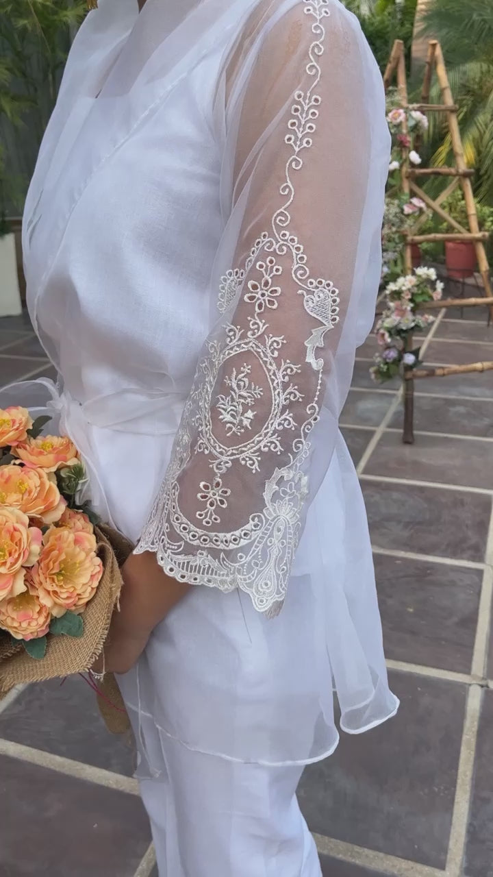 Organza Embroidered Cape Set For Women's