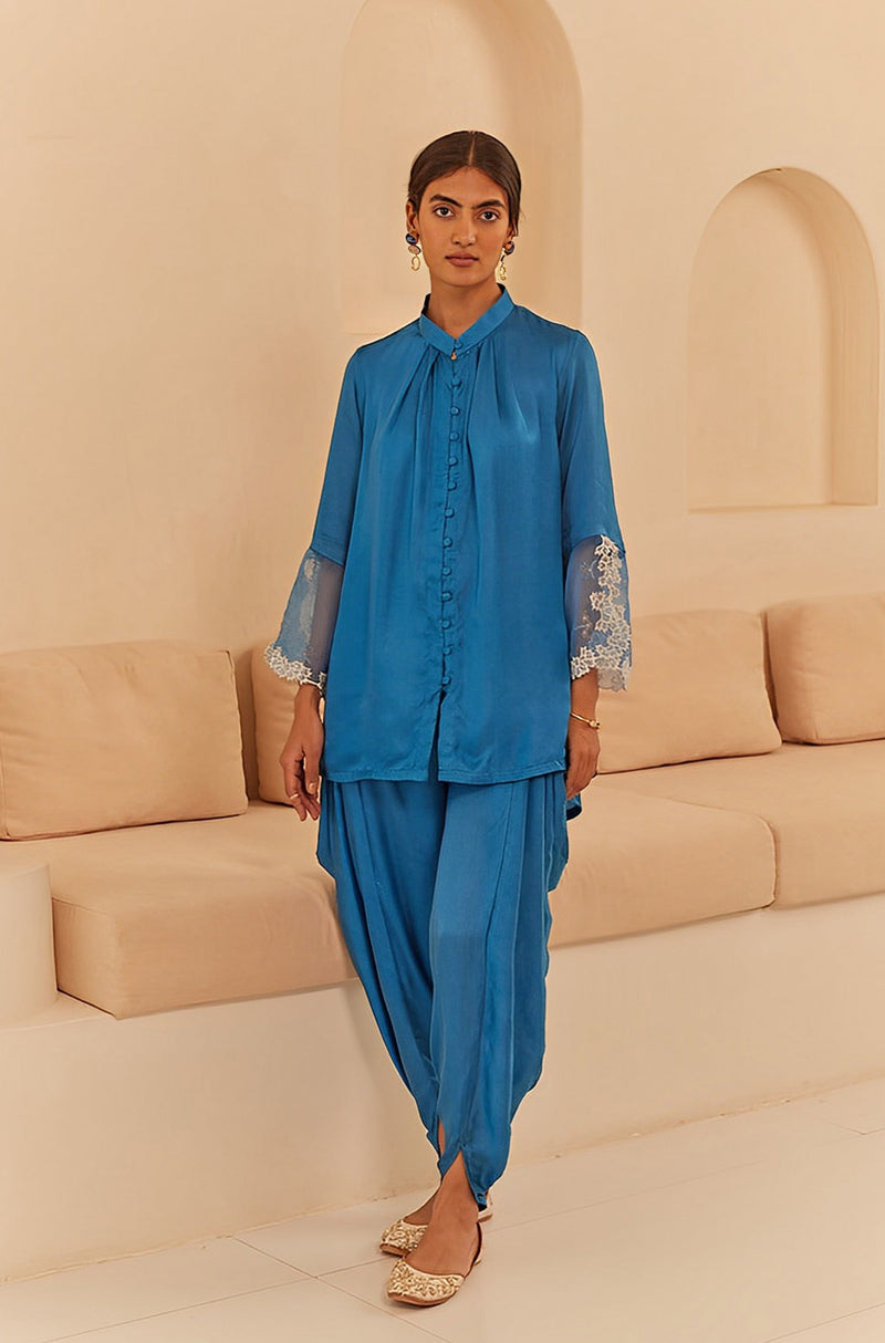 Cobalt Blue Embroidered Dhoti Set