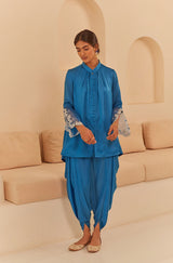 Cobalt Blue Embroidered Dhoti Set