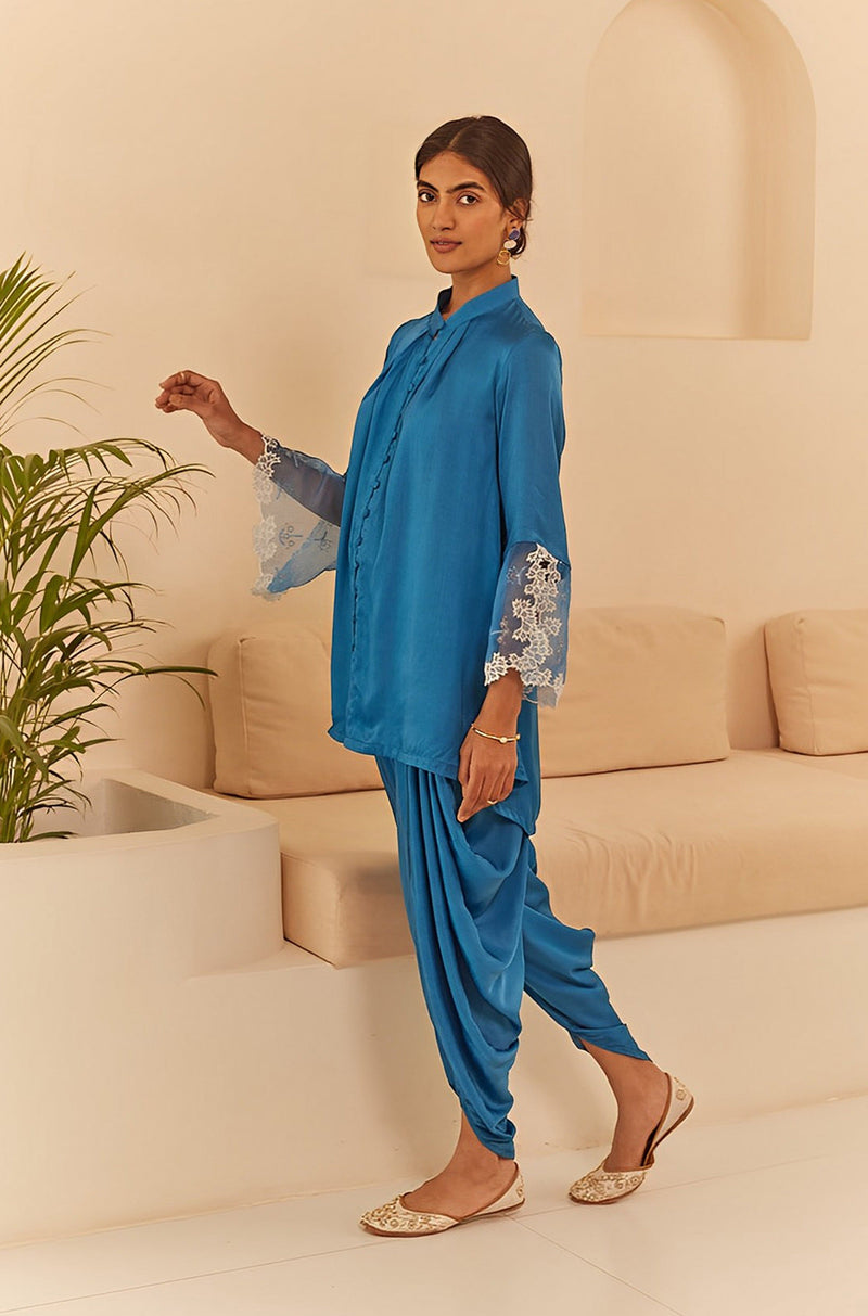 Cobalt Blue Embroidered Dhoti Set