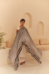 White Pleated Suit Set with Striped Dupatta