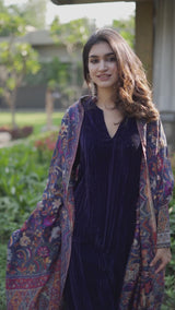 Navy Blue Crush Suit with Women Chanderi Dupatta - Inching India