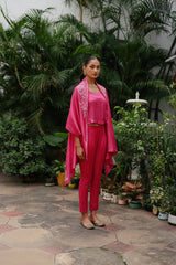 Pink Embroidered Cape Set