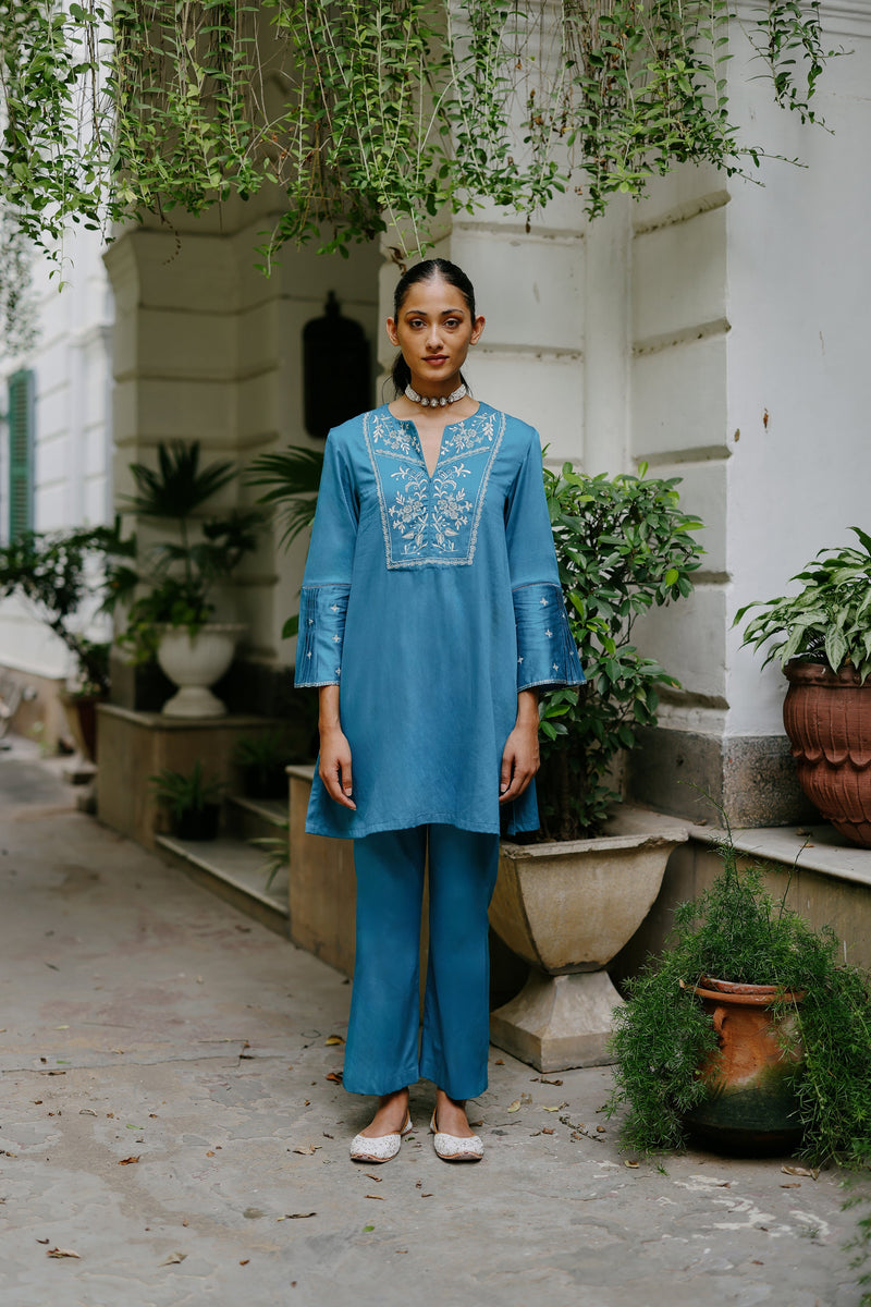 Deep Teal Blue Embroidered Suit