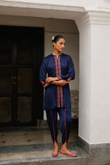 Embroidered Navy Blue Suit with Tulip Pants