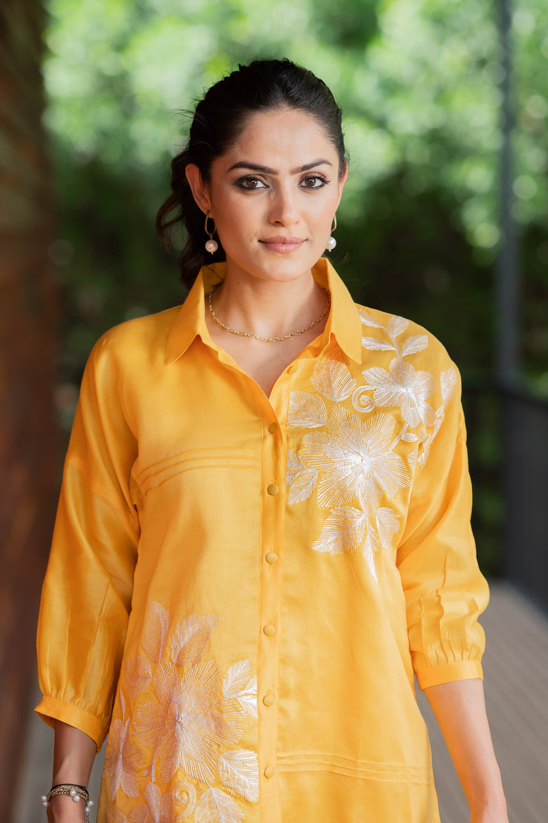 Yellow Floral Chanderi Co-ord Set