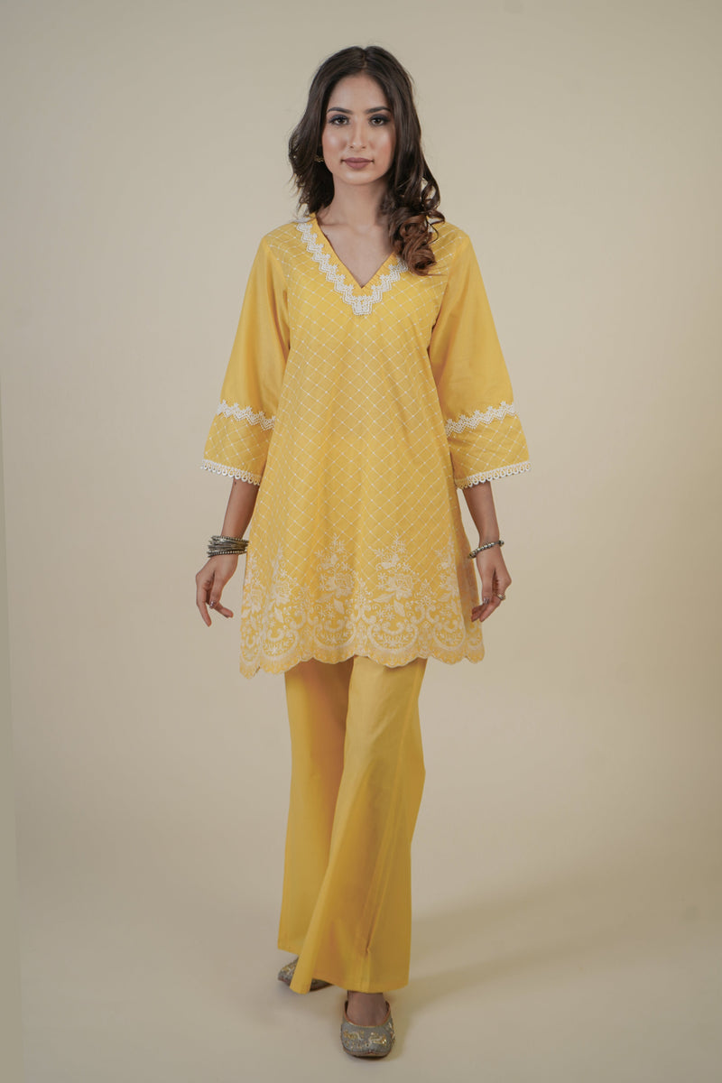 YELLOW EMBROIDERED SUIT SET