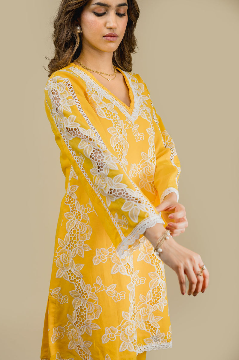 Seher Yellow Cutwork Suit Set