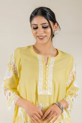 Yellow Cut Work Kurta