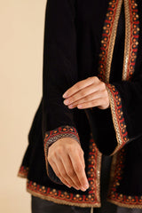 BLACK VELVET CAPE WITH EMBROIDERED BORDERS
