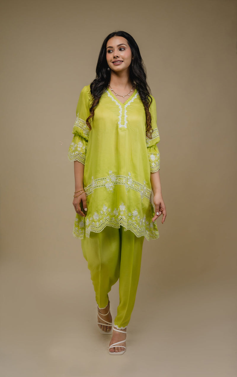 Seher Flowy Lime Embroidered Suit Set