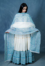 CREAM BLOCK PRINTED FRILLED ANARKALI