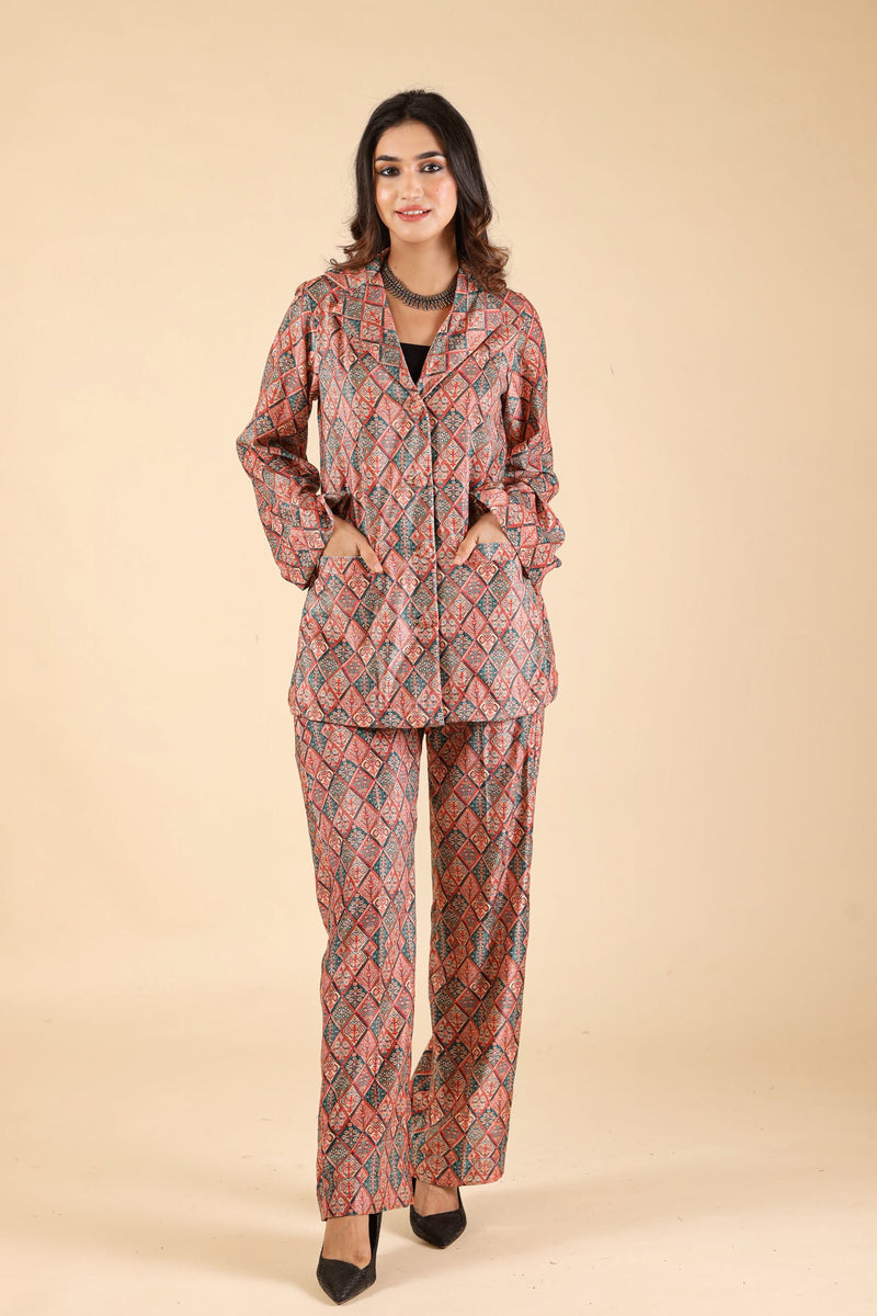 printed velvet coat set