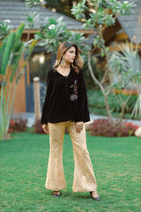 BLACK EMBROIDERED CAPE WITH BROCADE PANTS