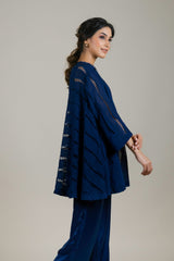  Navy Blue Cutwork Cape For Women-Inching India