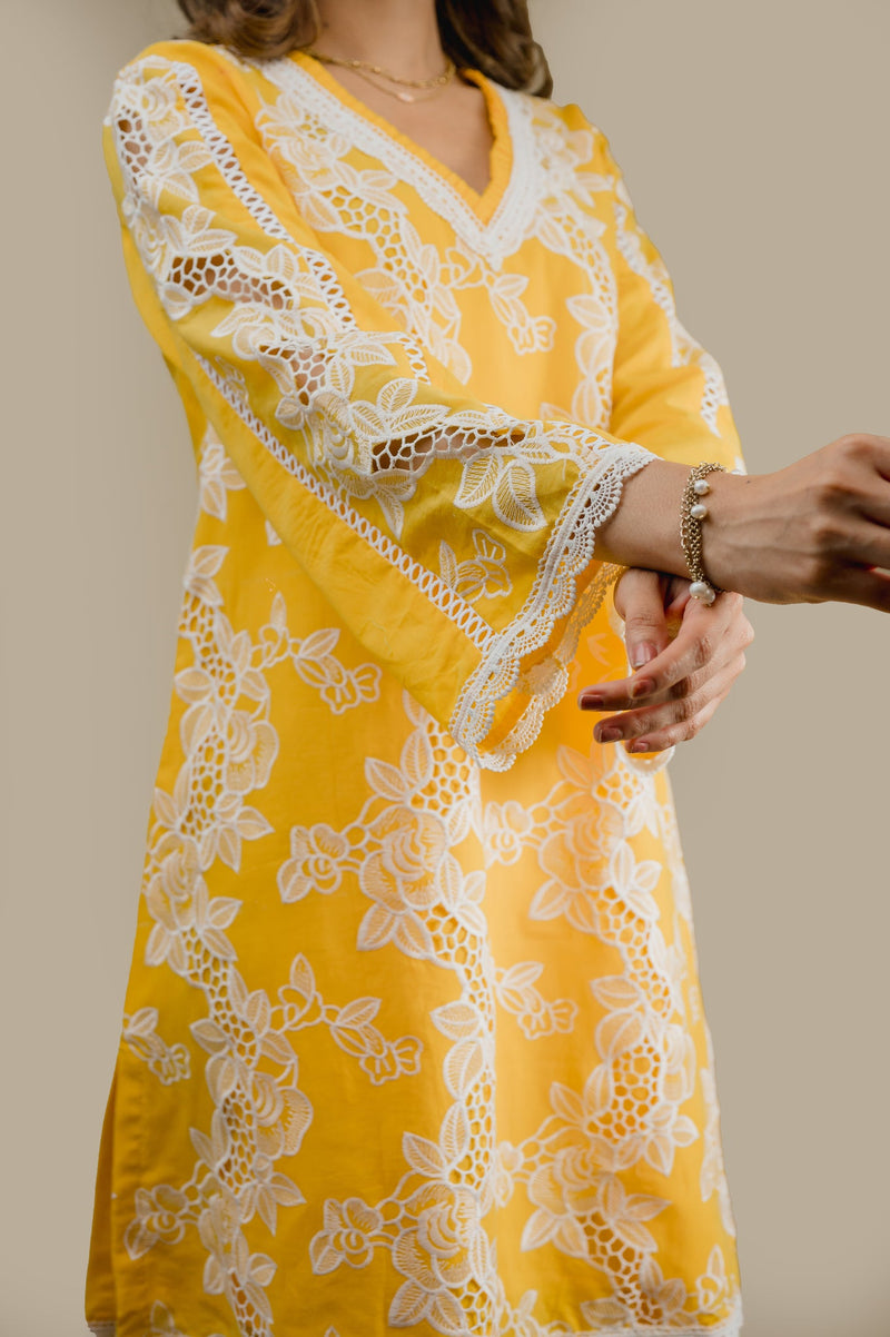 Seher Yellow Cutwork Suit Set