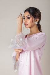 PINK EMBROIDERED SUIT SET WITH ORGANZA DUPATTA